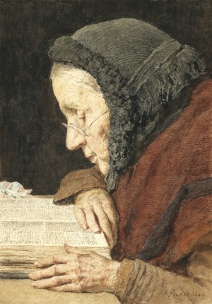 An old woman reading